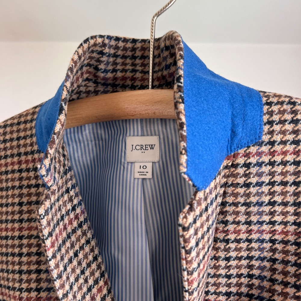 J.Crew Blazer Brown Houndstooth Wool Blend Gold Button Preppy Office Chic Jacket - Picture 10 of 10